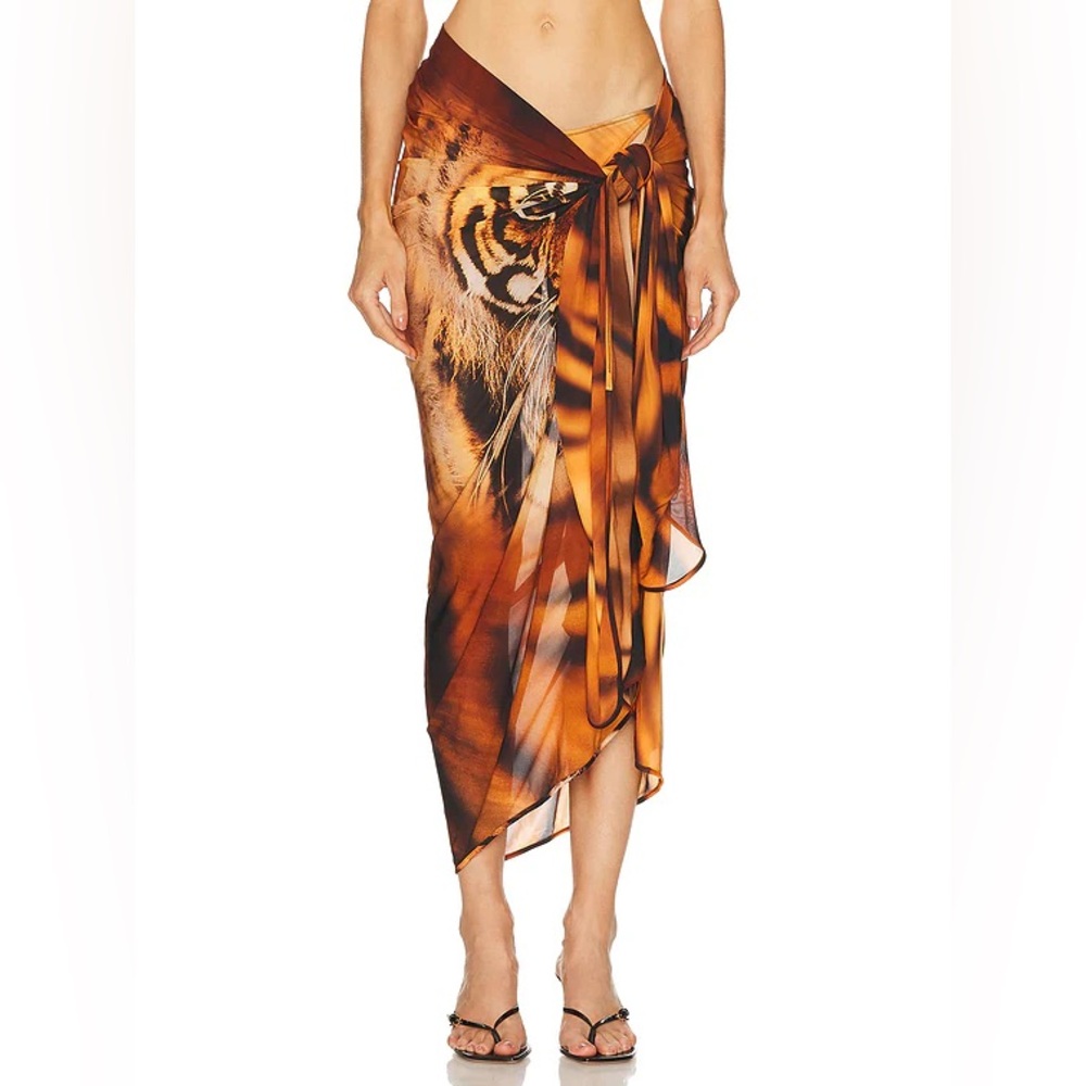 Skims x Roberto Cavalli Pareo Sarong Skirt Tiger Face Swim Cover up Tie Dress - Picture 3 of 6